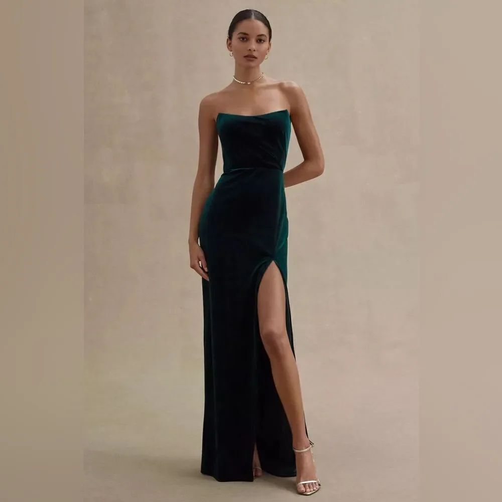 BHLDN Jenny Yoo Strapless Velvet Cassandra Gown 10 DARK EMERALD NEW